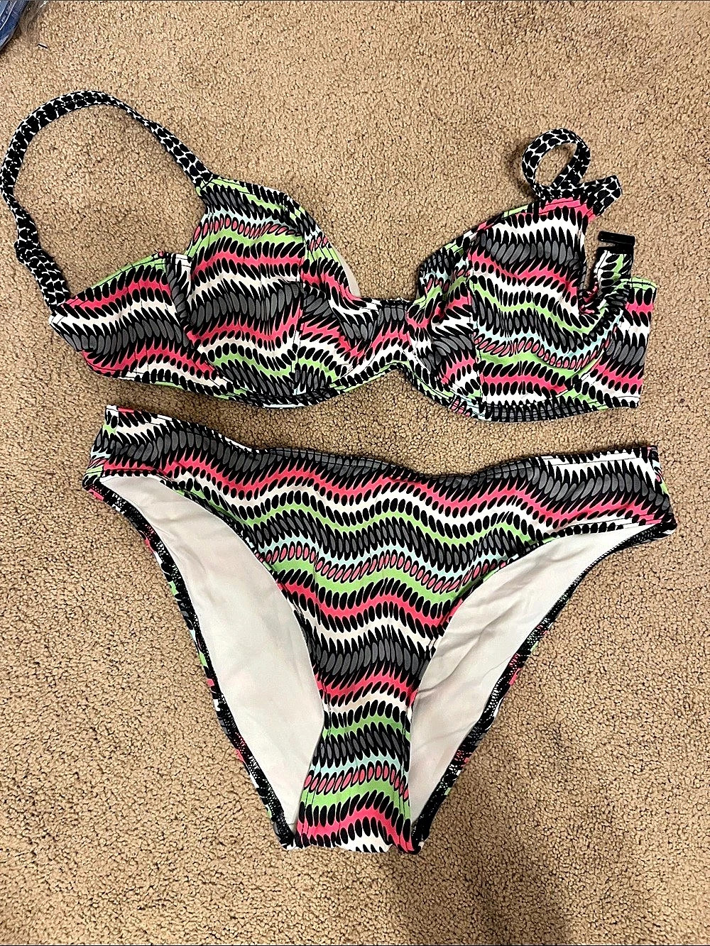 Freya Marinella Underwire Plunge Bikini Top and Brief Set Abstract Print Bikini